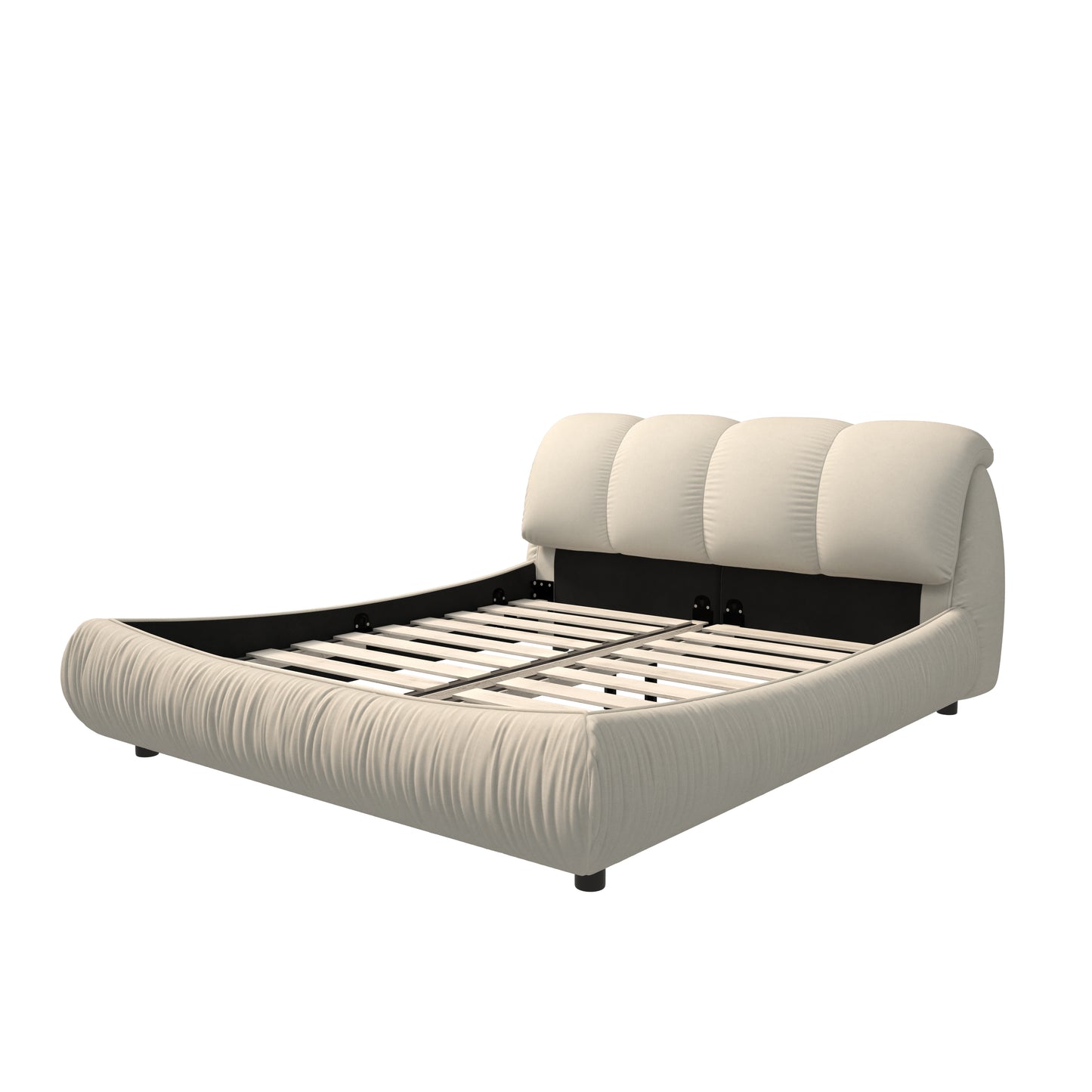 Queen Size Luxury Upholstered Platform Bed with Oversized Padded Backrest and Solid Wood Frame,suitable for Multiple heights of mattresses,Beige