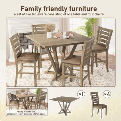 KELESY Set of 2 Dining Counter Height Chairs Modern Farmhouse Rustic Look Distressed Design Ladderback Solid Wood