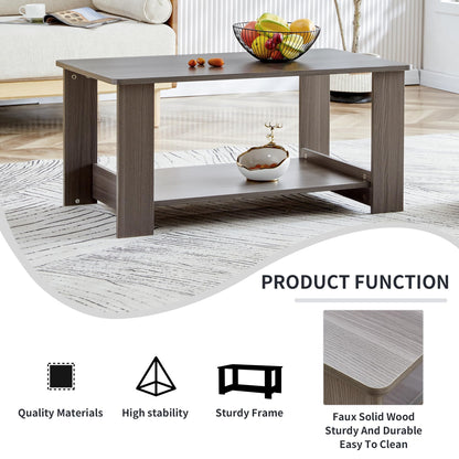KELESY Modern Minimalist Double-Layer Rectangular Coffee Table | Farmhouse, Rustic & Industrial Styles | Versatile Living Room, Bedroom & Study Table | Durable MDF Design | 19.6"x35.4"x16.5"