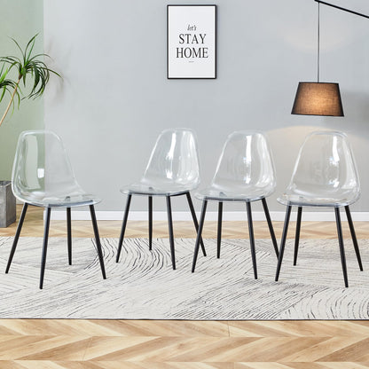 KELESY Modern Minimalist Transparent Dining Chair, Plastic Chair, Armless Crystal Chair, Nordic Creative Makeup Stool, Negotiation Chair, Set of 4 Pieces, Black