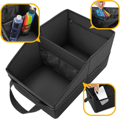 INFIVITA Car Organizer - Automotive Organizer for Front And Back Seat or Floor, Car Caddy Organizer with Divide, Handles and Multiple Mesh Pockets