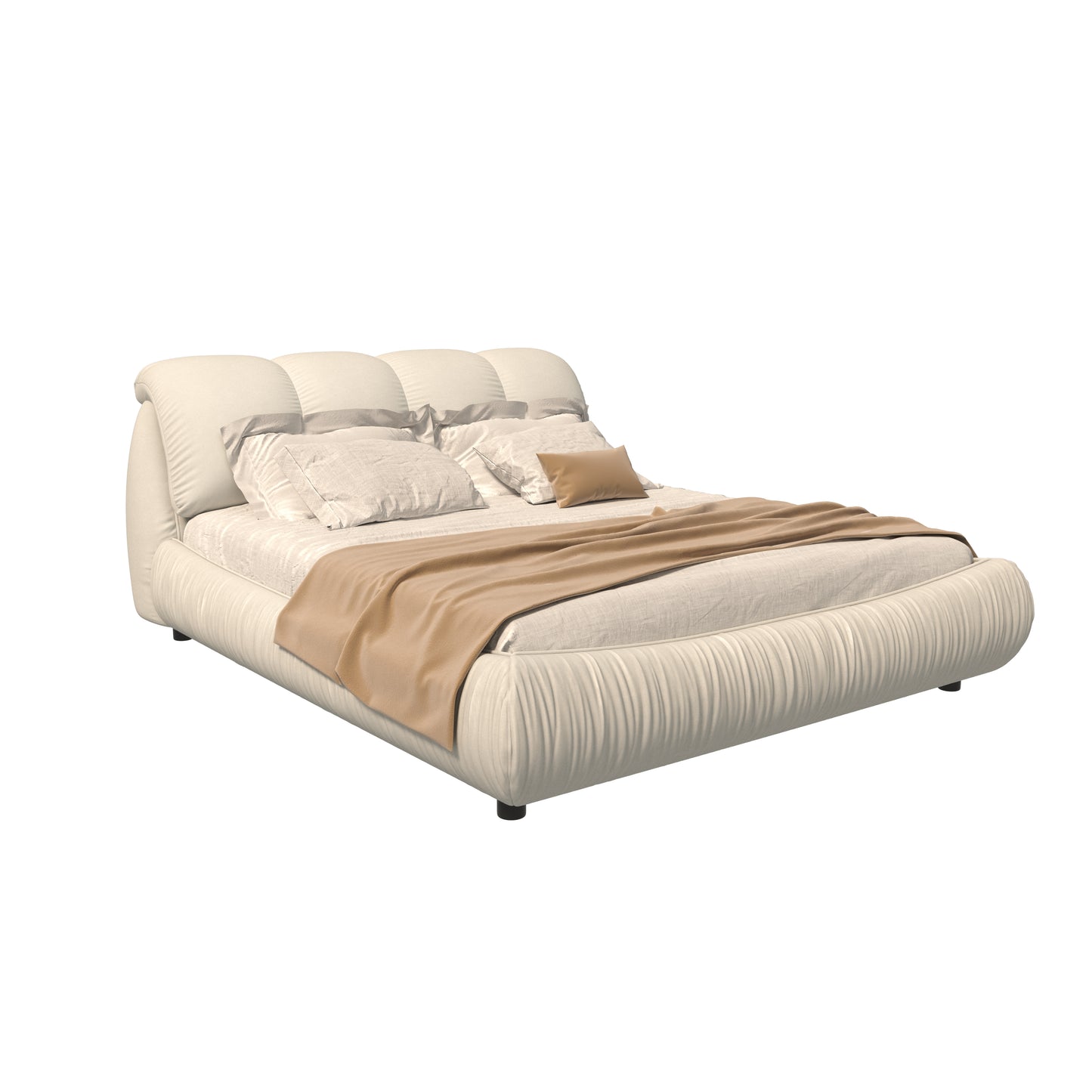 Queen Size Luxury Upholstered Platform Bed with Oversized Padded Backrest and Solid Wood Frame,suitable for Multiple heights of mattresses,Beige