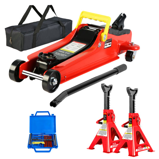 Floor Jack, 2 Ton Low Profile Floor Jack, 3t jack stand Tire Repair Kit Heavy Duty Steel Racing Floor Jack with Single Piston Quick Lift Pump, Floor Jack Lifting Range 3.3"-15.2"