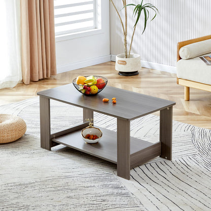 KELESY Modern Minimalist Double-Layer Rectangular Coffee Table | Farmhouse, Rustic & Industrial Styles | Versatile Living Room, Bedroom & Study Table | Durable MDF Design | 19.6"x35.4"x16.5"