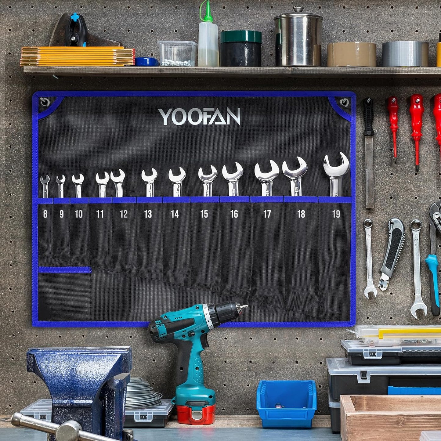 YOOFAN Wrench Roll Up Pouch – Wrench Organizer Bag with Handle, Wrench Holder for Hanging