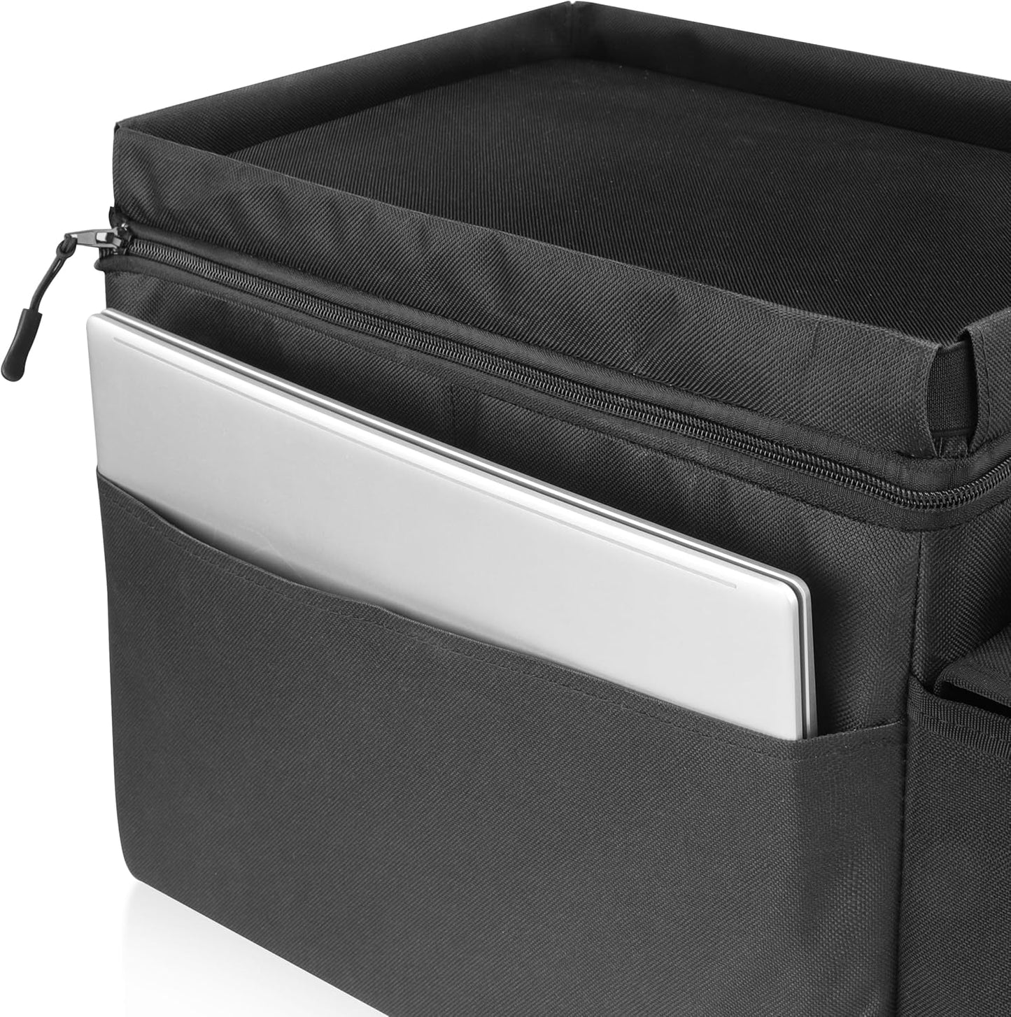 INFIVITA Waterproof Car Organizer with Lid, Car Cooler Bag with Cup Holder and Tissue Box