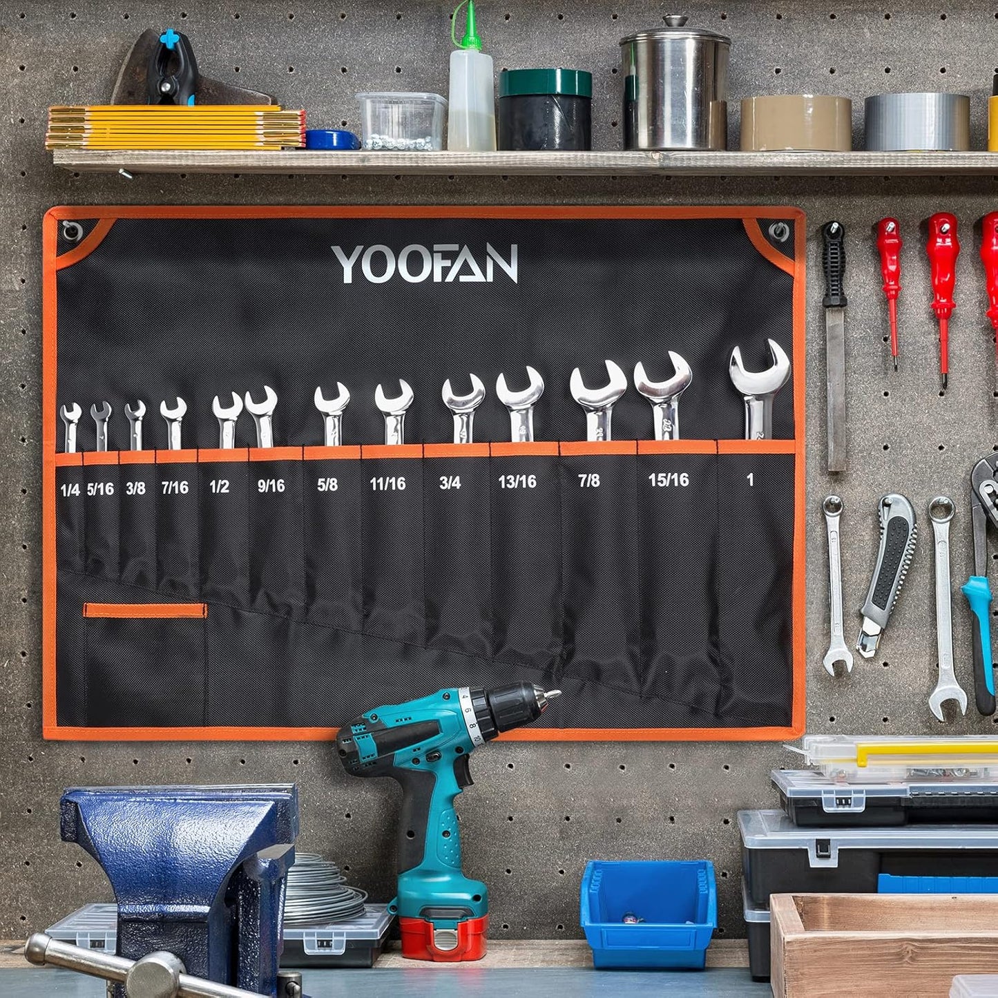 YOOFAN Wrench Roll Up Pouch – Wrench Organizer Bag with Handle, Wrench Holder for Hanging