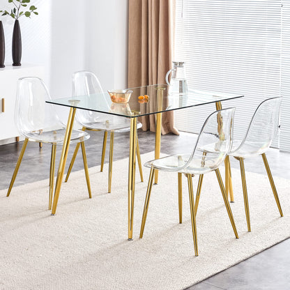 KELESY Modern Simple Transparent Dining Chair Plastic Chair Armless Crystal Chair Nordic Creative Makeup Stool Negotiation Chair Set of 4 and Plating Metal Leg of Golden