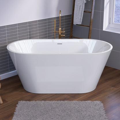 51 Inch Acrylic Freestanding Bathtub Contemporary Soaking White Tub with Overflow and Pop-up Drain Gloss White